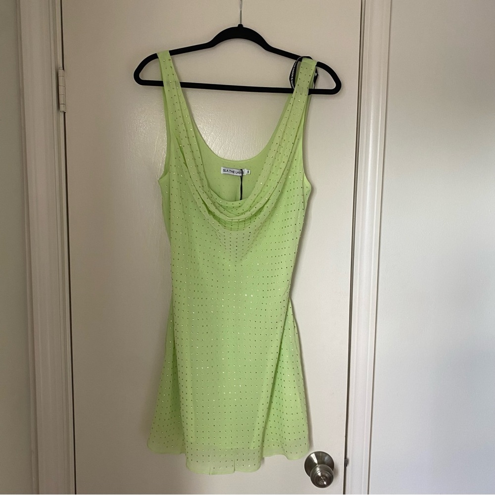 SLA the Label embellished Lime Green Mini Dress - Picture 4 of 6